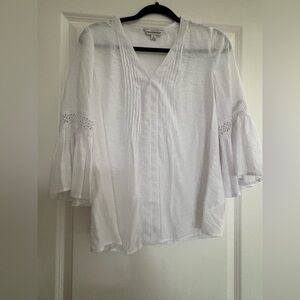Counterparts White Bell Sleeve Blouse with Bib Collar